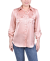 Ny Collection Women's Tabbed Long Sleeve Satin Blouse In Champagne