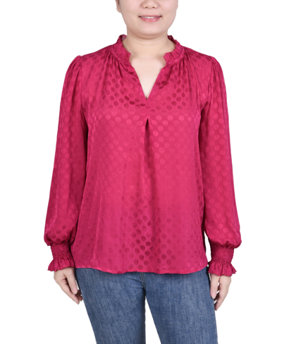 Ny Collection Women's Missy Long Sleeve Striped Blouse Top In Sangria