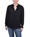 Ny Collection Plus Size Long Sleeve Smocked Cuff Blouse In Black