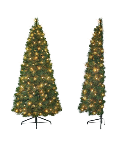 Puleo 6.5' Pre-lit Wall Half Tree With 150 Underwriters Laboratories Clear Incandescent Lights, 437 Tips In Green