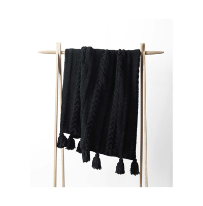 Sunday Citizen Braided Pom Pom Throw, 52" X 75" In Black