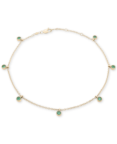 Macy's Lab-created Emerald Dangle Bezel Ankle Bracelet (1/5 Ct. T.w.) In 14k Gold-plated Sterling Silver