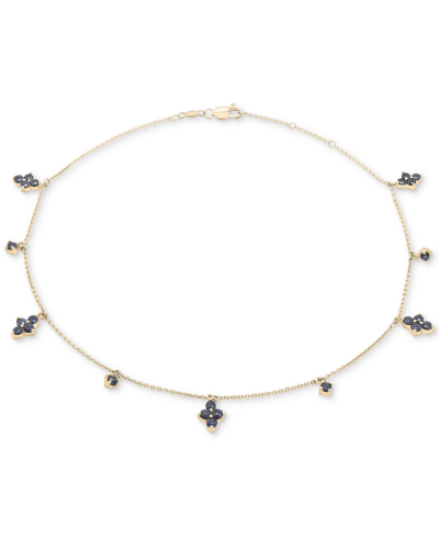 Macy's Black Sapphire Mini Cluster Dangling Ankle Bracelet (1-7/8 Ct. T.w.) In 14k Gold-plated Sterling Sil