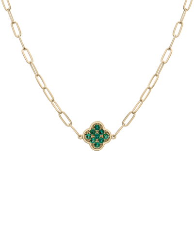 Macy's Lab-grown Emerald Clover Pendant Necklace (1/5 Ct. T.w.) In 14k Gold-plated Sterling Silver, 16" + 2