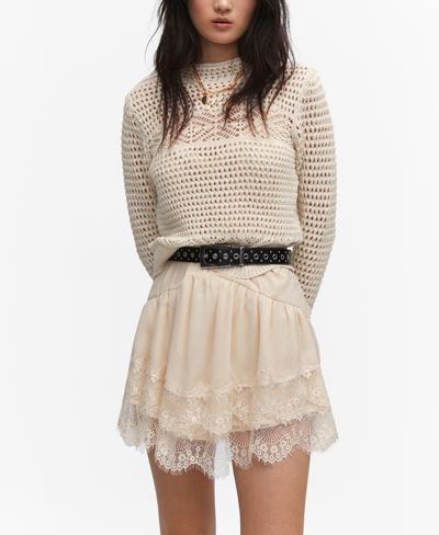 Mango Openwork Jumper With Perkins Collar Ecru