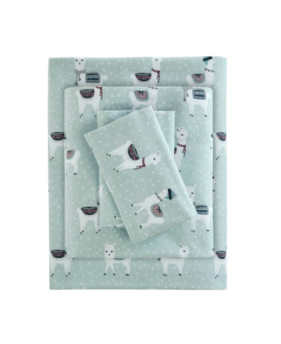 Sleep Philosophy True North By  Novelty Printed Cotton Flannel 3-pc. Sheet Set, Twin Xl In Seafoam Llama