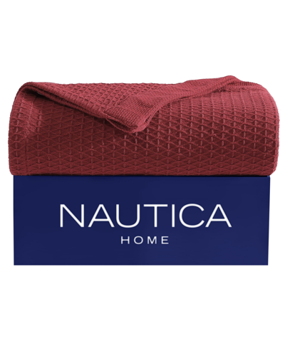 Nautica Baird Solid Cotton Dobby Reversible Blanket, King In Red Sail