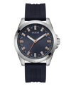 GUESS MEN'S ANALOG NAVY SILICONE WATCH 44MM