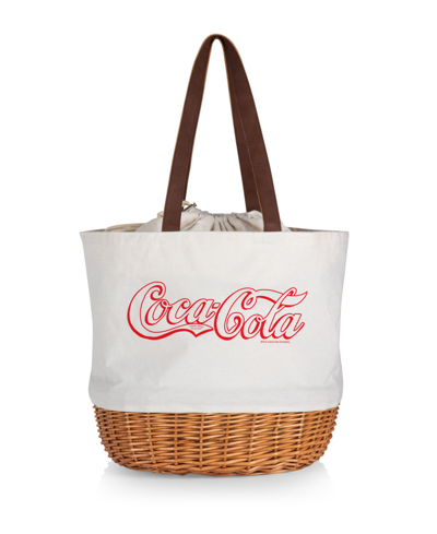 Picnic Time Coca-cola Coronado Canvas And Willow Basket Tote In Beige Canvas