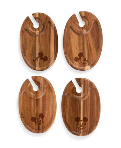 Toscana Disney's Mickey Mouse Wine Appetizer Plate Set Of 4 In Acacia Wood