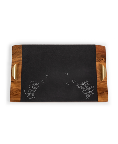 Toscana Disney's Mickey Minnie Mouse Covina Acacia And Slate Charcuterie Board In Acacia Wood Slate Black With Gold Accent