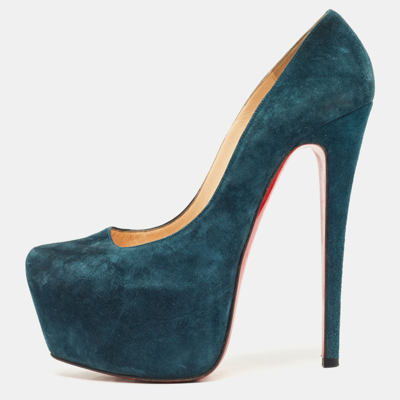 Pre-owned Christian Louboutin Teal Blue Suede Daffodile Platform Pumps Size 38