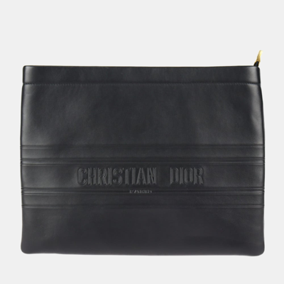 Pre-owned Dior Black Leather Strip Pouch