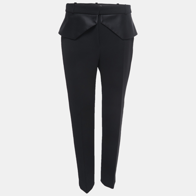 Pre-owned Balenciaga Black Crepe Satin Trimmed Trousers M