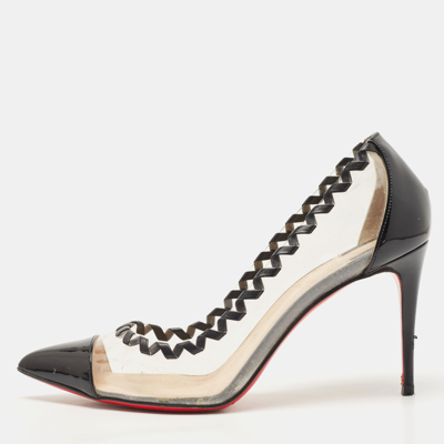 Pre-owned Christian Louboutin Black Pvc And Patent Leather Lizabeth Pointed Toe Pumps Size 38.5
