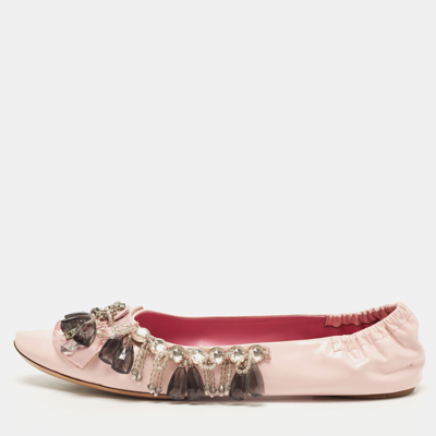 Pre-owned Louis Vuitton Pink Leather Embellished Ballet Flats Size 39.5