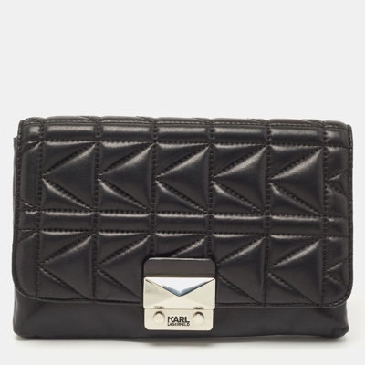 Pre-owned Karl Lagerfeld Black Quilted Leather Pushlock Flap Clutch