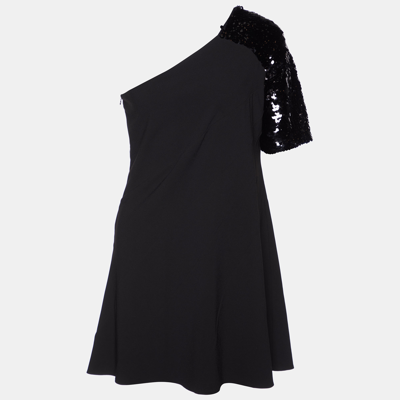 Pre-owned Just Cavalli Black Sequin Embellished Paneled One Shoulder Dress L