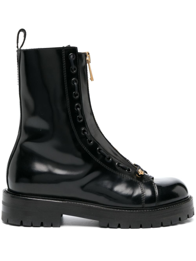 Pre-owned Versace Medusa Zip-up Leather Ankle Boots In Black