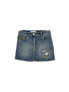 Monnalisa Floral-embroidered Denim Skirt In Denim Blue + Ecru