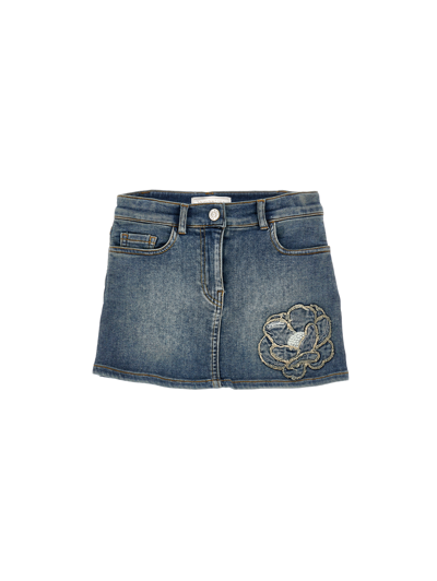 MONNALISA MONNALISA  EMBROIDERED DENIM SKIRT