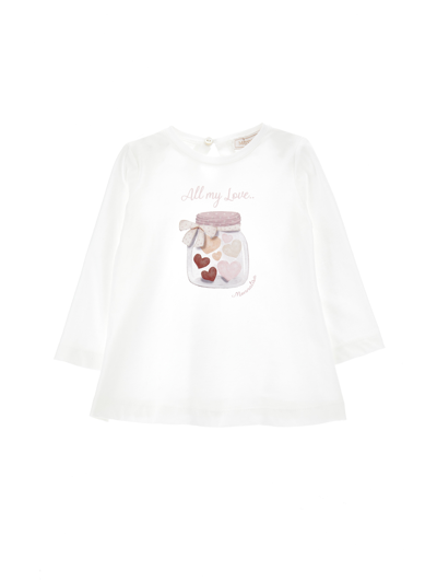 Monnalisa Kids'   Hearts In A Jar Print Jersey T-shirt In Cream