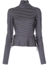 TOME TOME HIGH NECK STRIPED BLOUSE - BLUE,TP17330112133849