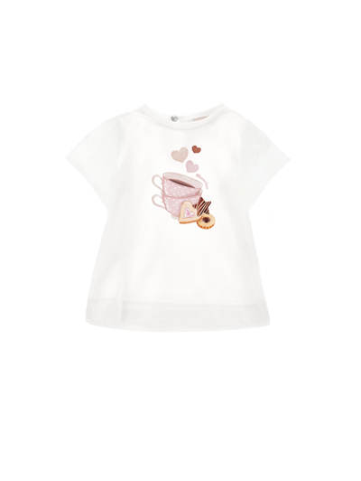 Monnalisa Babies'   Sweet Treats Print Cotton T-shirt In White