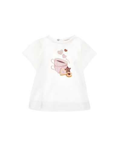 Monnalisa Kids'   Sweet Treats Print Cotton T-shirt In White