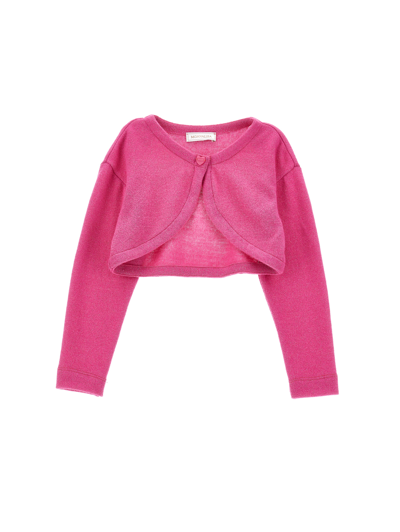 Monnalisa Kids'   Merino Lurex Wraparound Cardigan In Fuchsia + Silver
