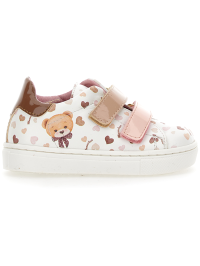 Monnalisa Technical Fabric Sneakers With Teddy Bears In White