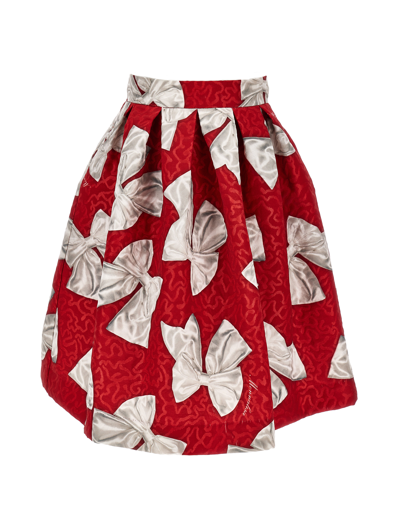 Monnalisa Kids'   Bow Brocade Skirt In Ruby Red