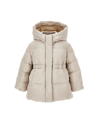 Monnalisa Genuine Down Long Nylon Jacket In Beige