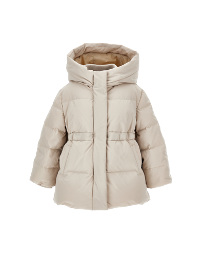 Monnalisa Babies'   Genuine Down Long Nylon Jacket In Beige