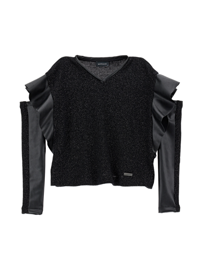 Monnalisa Lurex Blouse With Sleeves In Black + Silver