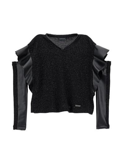 Monnalisa Kids'   Lurex Blouse With Sleeves In Black + Silver