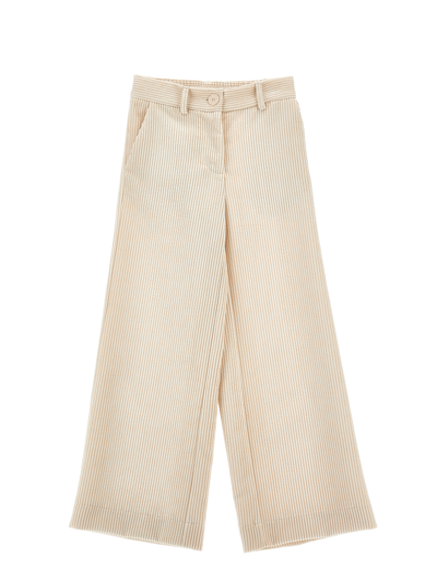Monnalisa Kids'   Wide-leg Corduroy Trousers In Ecru
