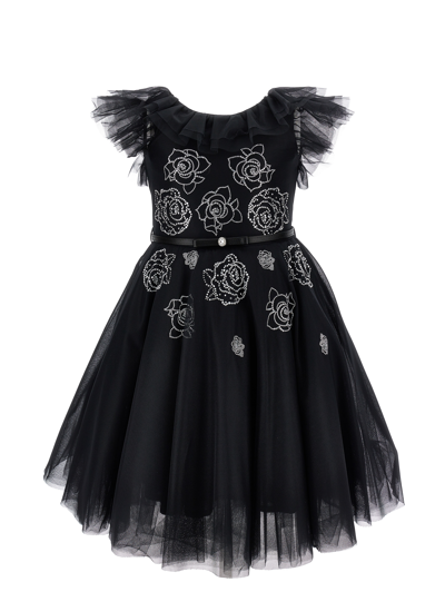 Monnalisa Kids'   Blossom Tulle Dress In Black