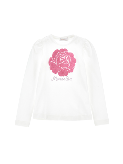 Monnalisa Kids'   Glitter Rose Long-sleeved T-shirt In Cream