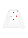 Monnalisa Rhinestones And Bows T-shirt In Cream + Ruby Red