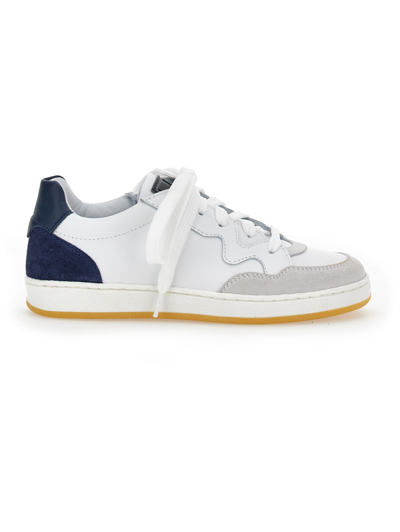 Monnalisa Boys' Leather Sneakers In Cream + Navy Blue