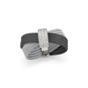 ALOR ALOR BLACK & GREY CABLE BOW RING WITH 18KT WHITE GOLD & DIAMONDS