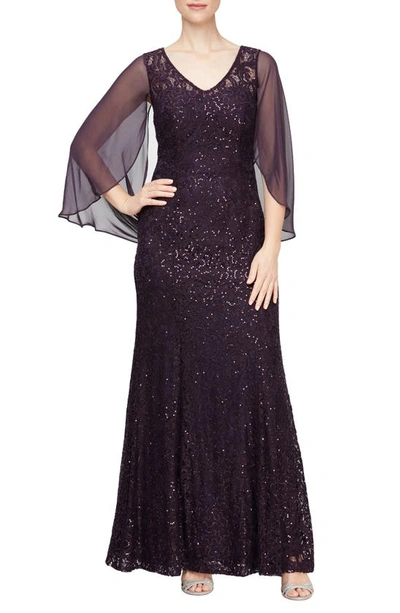 Alex Evenings Sequin Capelet Trumpet Gown In Nu Plum | ModeSens