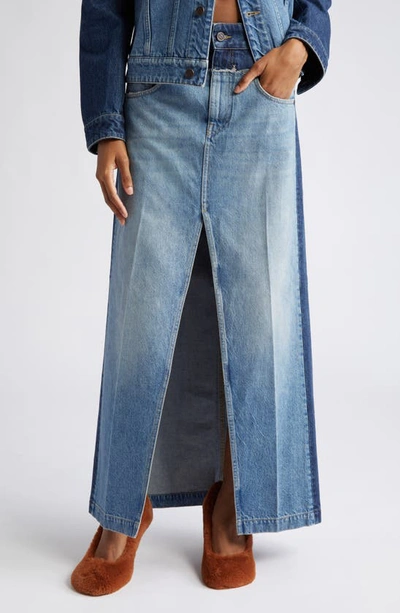 Stella Mccartney Paneled Denim Maxi Skirt In Blue