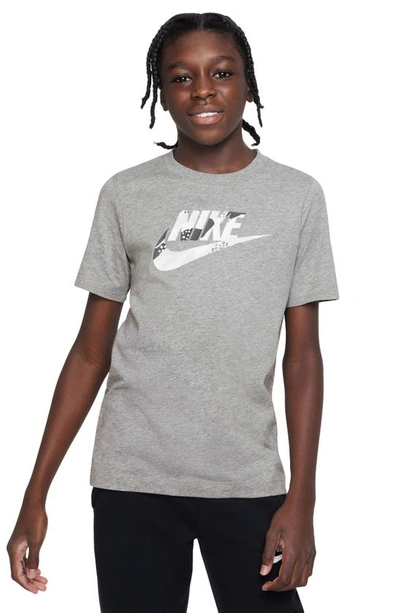 Nike Kids' Camo Swoosh Graphic T-shirt In Grey Heather