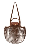 Longchamp Le Pliage Filet Knit Shoulder Bag In Tobacco