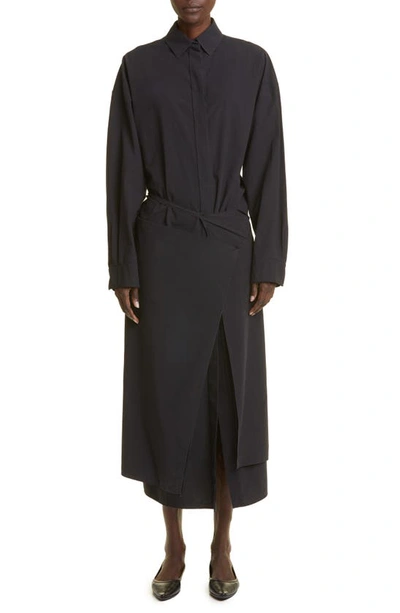 The Row Hempy Wrap-effect Cotton-poplin Midi Shirt Dress In Black