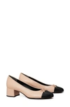 Tory Burch Bow Logo Cap Toe Pump In Shell Pink/black