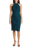 Eliza J Mock Neck Lace Sheath Dress In Teal