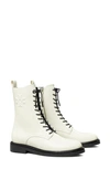 Tory Burch Embossed Logo Lace-up Combat Boot In Blanc